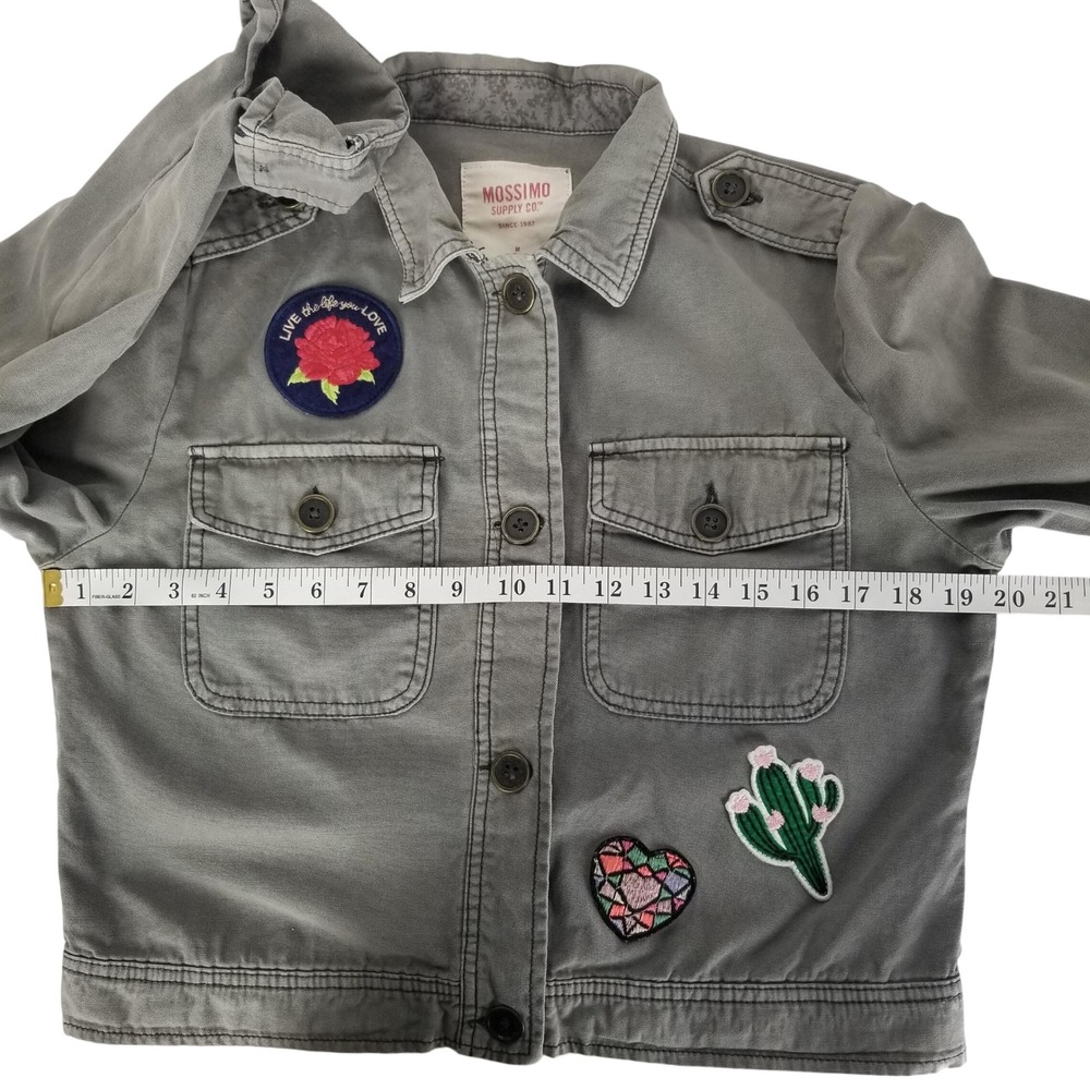 Mossimo Supply Co Gray Patched Cropped Jacket Medium Moto Military Streetwear - Picture 4 of 9
